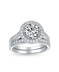 Bling Jewelry Circlet Art Dec Style 3CT Round Solitaire Aaa Cz Halo Pave Band Inset Guard Enhancers Anniversary Engagement Wedding Ring Set For Women