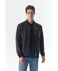 Furniq Uk Men's Genuine Leather Bomber Jacket, Natural Grain Black