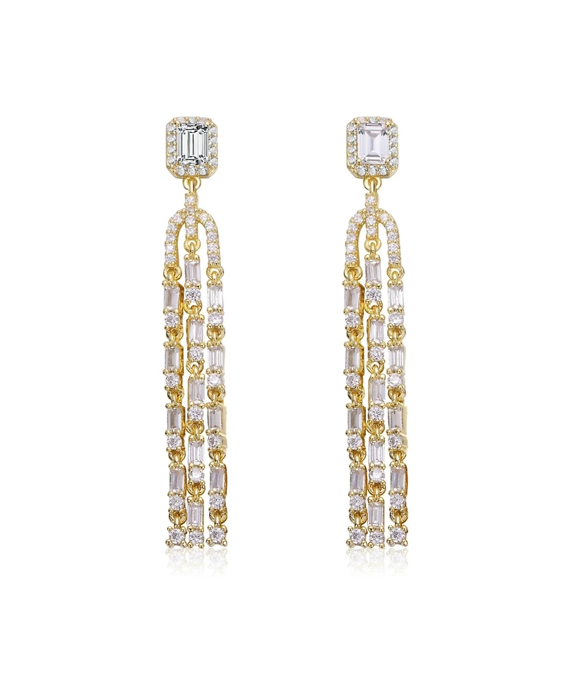 14k Gold Plated Chandelier Bridal Dangle Earrings with Asscher Cut Cubic Zirconia