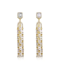 14k Gold Plated Chandelier Bridal Dangle Earrings with Asscher Cut Cubic Zirconia