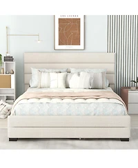 Slickblue Queen Upholstered Platform Bed with Twin Size Trundle and Two Drawers