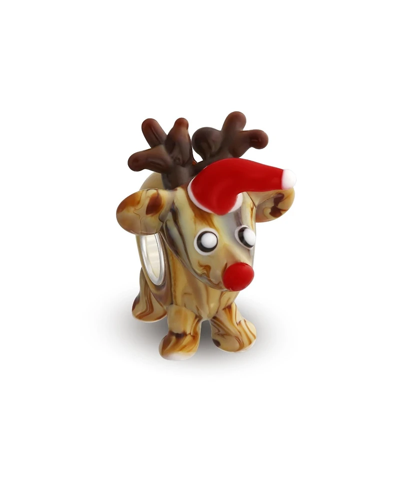 Bling Jewelry Caribou Elk Cartoon Christmas Holiday Red Nose Rudolph Reindeer Bead Charm Lamp work Murano Glass .925 Sterling Silver Fit European Brac