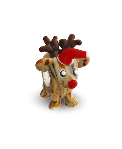 Bling Jewelry Caribou Elk Cartoon Christmas Holiday Red Nose Rudolph Reindeer Bead Charm Lamp work Murano Glass .925 Sterling Silver Fit European Brac