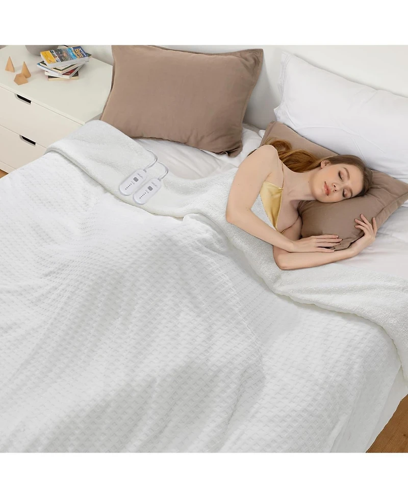 Caromio King Size Waffle Sherpa Electric Heated Blanket with Dual Control, 100" x 90"