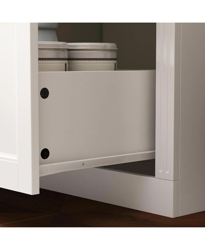 Famapy Grey Wood Bookcase With Tempered Glass Doors and 6-Drawers