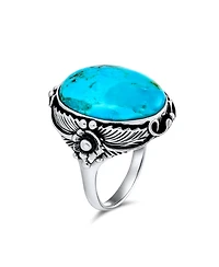 Bling Jewelry Leaf Large Oval Natural Turquoise Statement Ring .925 Sterling Silver