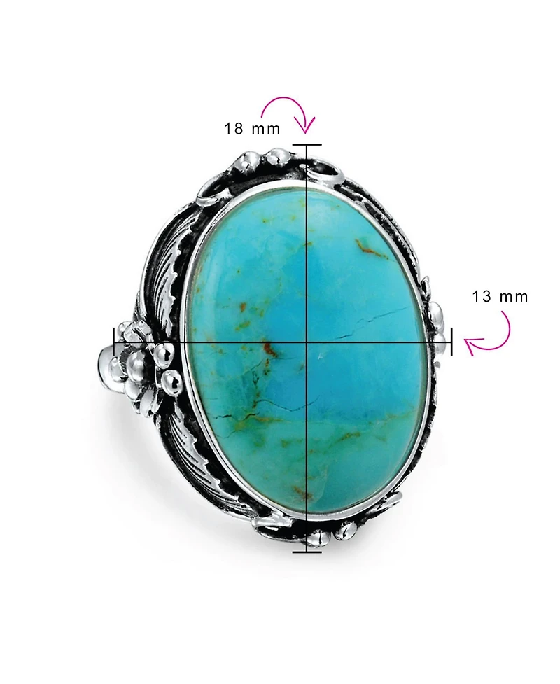 Bling Jewelry Leaf Large Oval Natural Turquoise Statement Ring .925 Sterling Silver