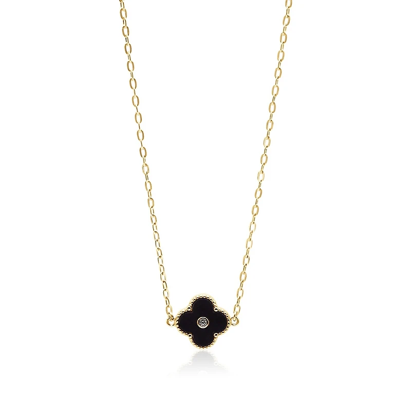 Bowood Lane Non-Tarnishing Black Clover Necklace
