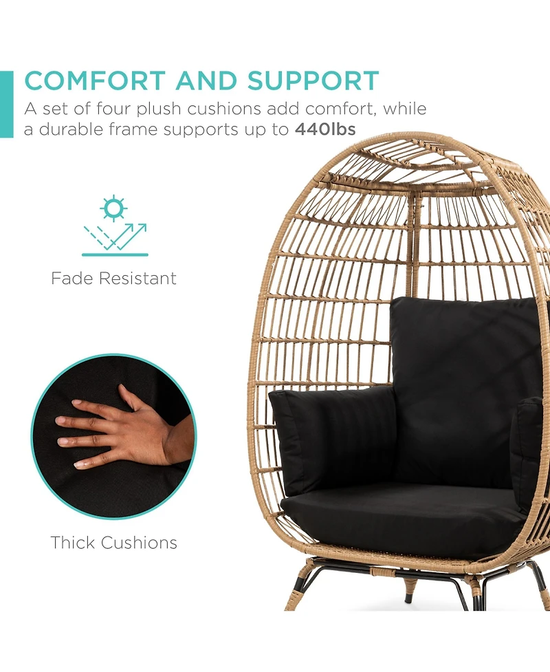 Best Choice Products Wicker Egg Chair Oversized Indoor Outdoor Patio Lounger w/ Steel Frame, 440lb Capacity