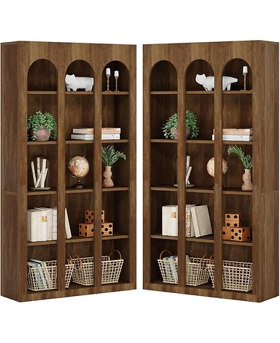 Tribesigns 5-Tier Farmhouse Tall Bookshelf Set of 2, 70.87-Inch Rustic Wood Bookcase with Open Shelves, Vintage Display Storage Shelving Unit