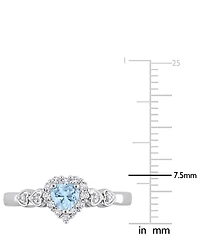Lab-Grown Blue Sapphire (1/4 ct. t.w.), White (1/8 & Diamond Accent Heart Ring Sterling Silver