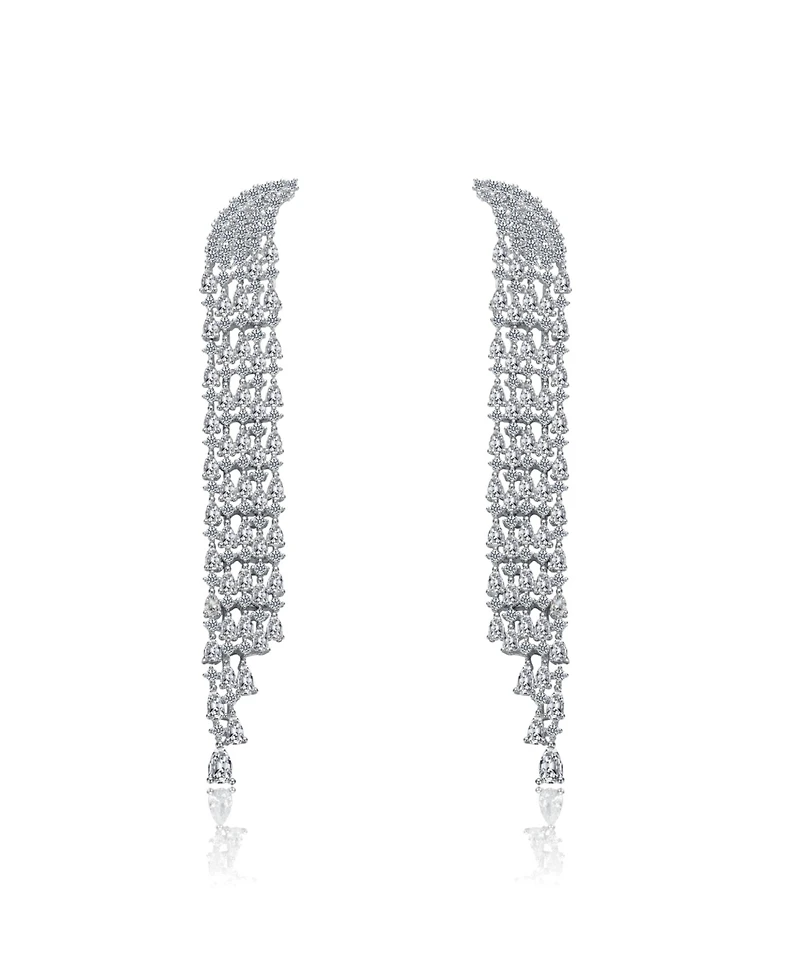 White Gold Plated with Clear Cubic Zirconia Bridal Dangle Earrings