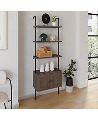 Industrial 4-Shelf Wood Wall-Mounted Open Ladder Bookcase, Cabinet, Metal Frame