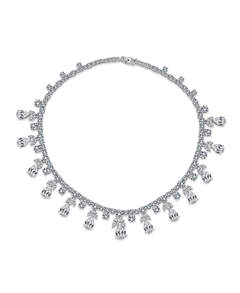 Bling Jewelry Estate Art Deco Style Multi Teardrop Cz Statement Spray Bib Collar Necklace Silver Plated