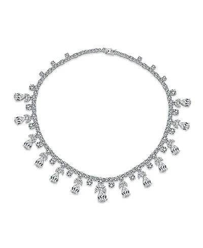 Bling Jewelry Estate Art Deco Style Multi Teardrop Cz Statement Spray Bib Collar Necklace Silver Plated