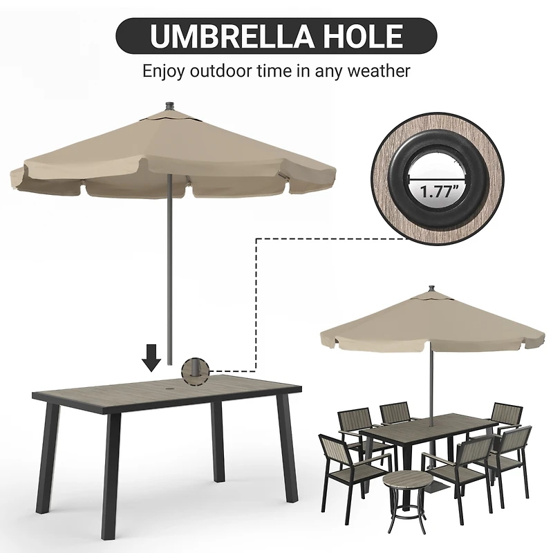 8-Piece Aluminum Gray Outdoor Patio Dining Set with Rectangle Table, Small Side Table and 6-Stackable Chairs