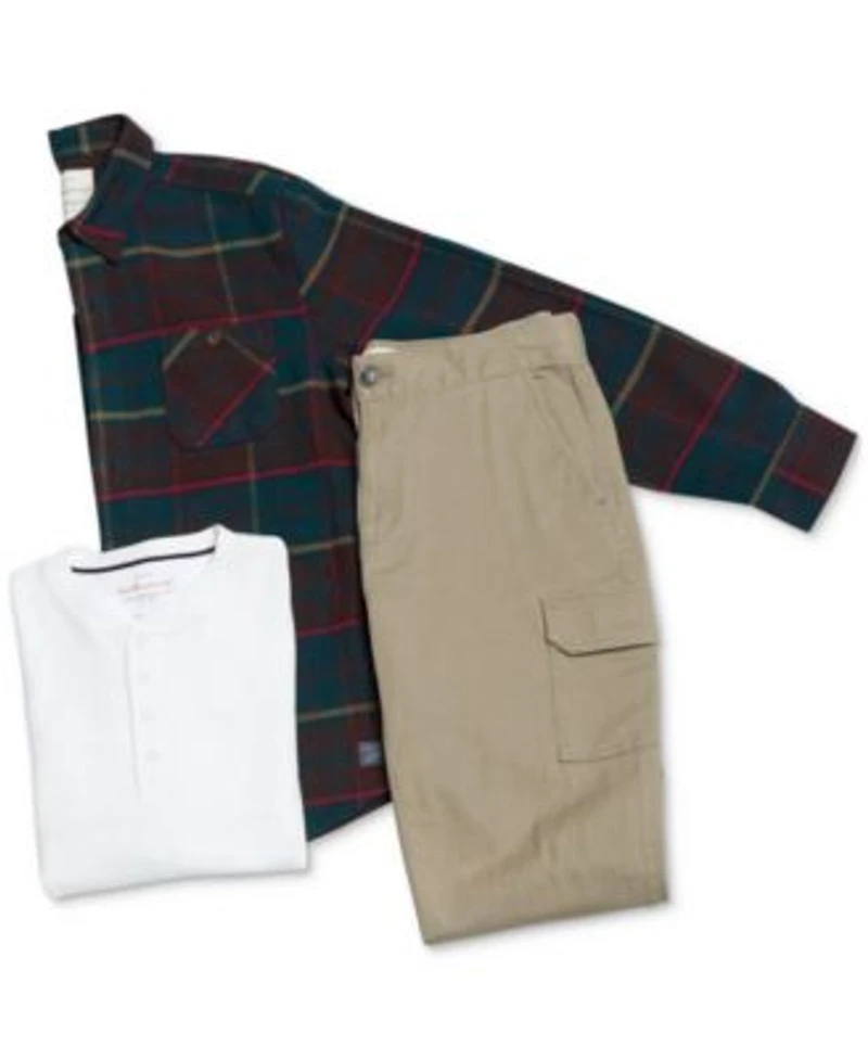 Weatherproof Vintage Mens Plaid Shirt Jacket Waffle Knit Long Sleeve Henley Regular Fit Cargo Pants