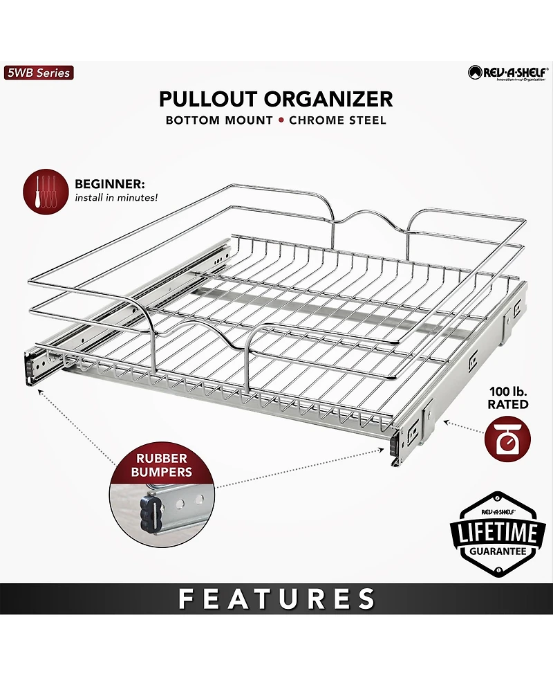Rev-a-Shelf Kitchen Cabinet Pullout Shelf Organizer, 24 x 22 In, 5WB1-2422CR-1