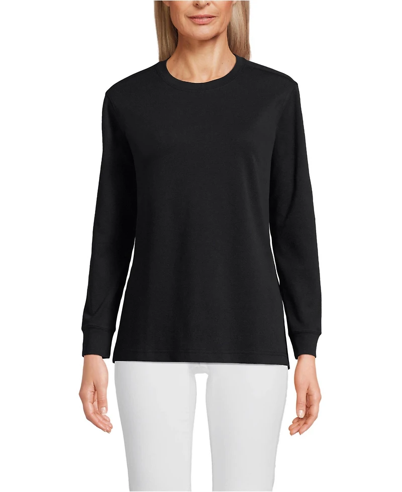 Lands' End Women's Cotton Relaxed Long Sleeve Crew Neck