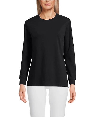 Lands' End Women's Cotton Relaxed Long Sleeve Crew Neck