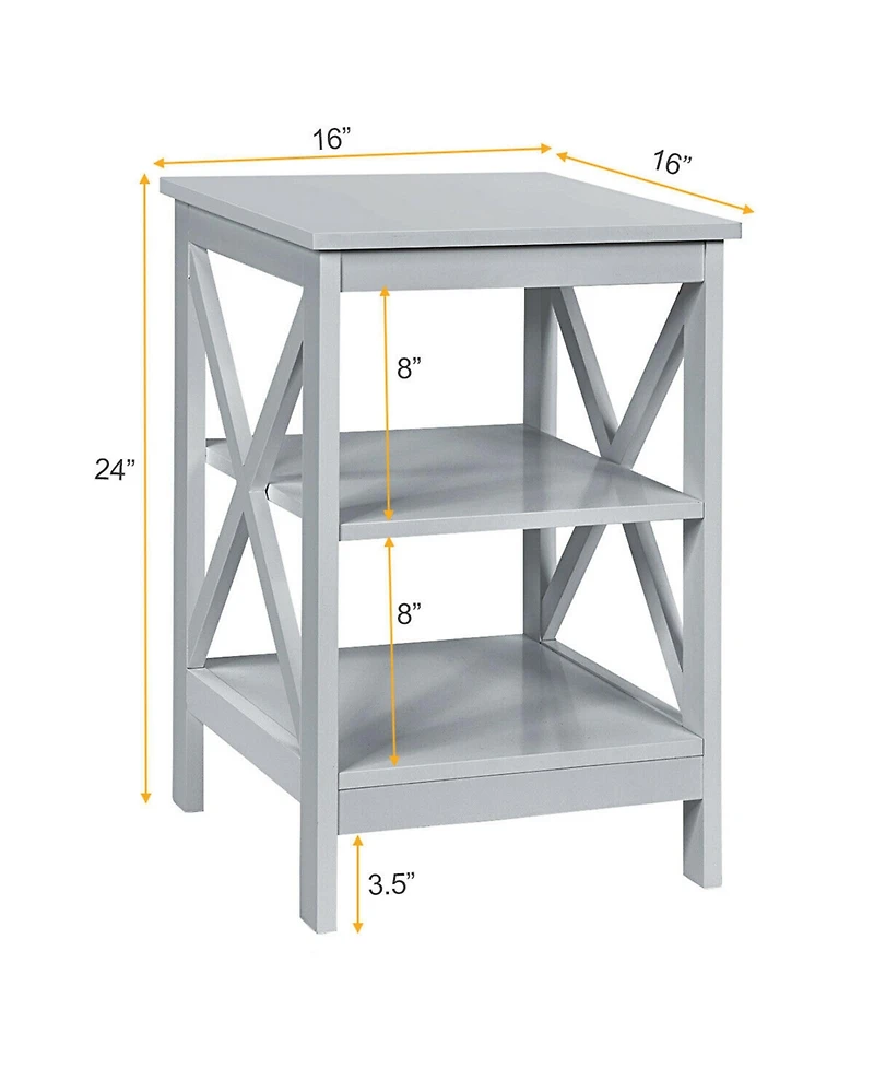 Gymax 3-Tier Nightstand End Table X Design Storage Display Shelf Living Room Grey