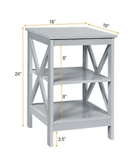 Gymax 3-Tier Nightstand End Table X Design Storage Display Shelf Living Room Grey