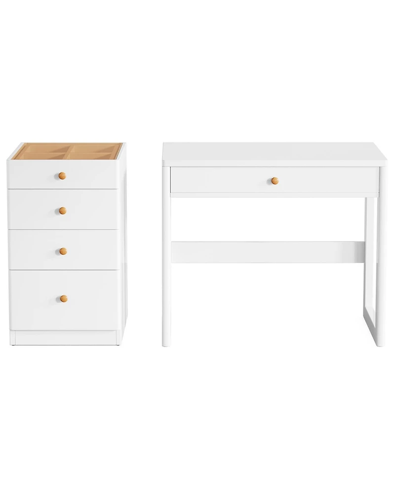 Tribesigns 47" Makeup Vanity Desk with 5 Drawers, Modern Vanity Desk with Glass Top, White Computer Desk Dressing Table for Bedroom (Without Mirror)