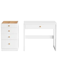 Tribesigns 47" Makeup Vanity Desk with 5 Drawers, Modern Vanity Desk with Glass Top, White Computer Desk Dressing Table for Bedroom (Without Mirror)