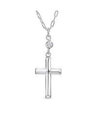 Bling Jewelry Minimalist Simple Petite Religious Pendant Cross Station Chain Necklace Cz Accent .925 Sterling Silver 1 Inch