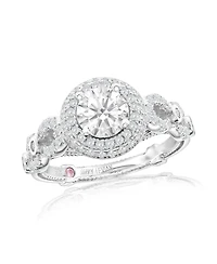 Suzy Levian New York Suzy Levian Sterling Silver White Cubic Zirconia Pave Halo Center Stone Ring