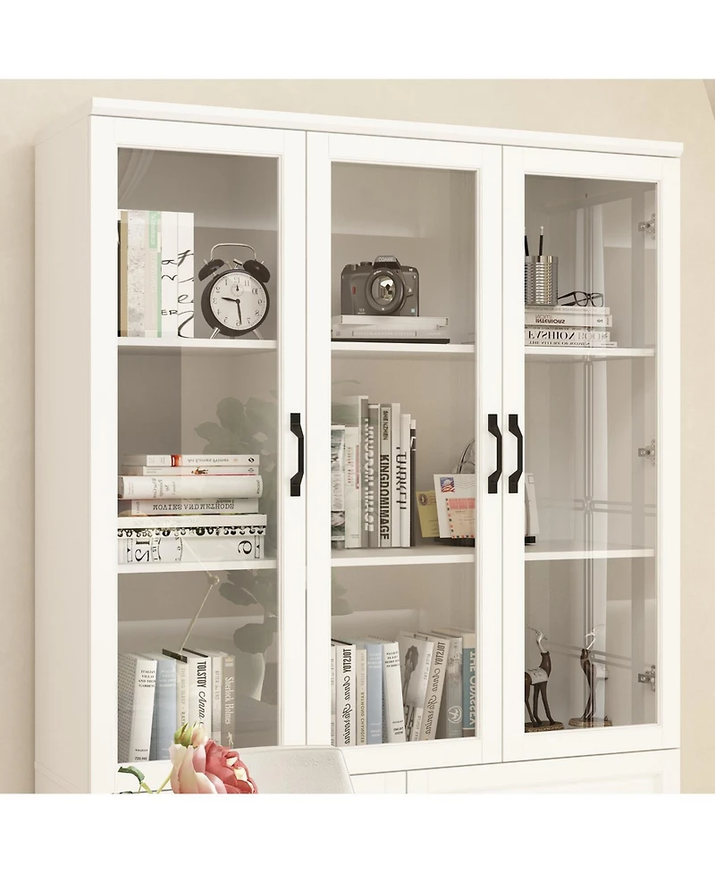 Famapy 8-Shelf White Wood Standard Bookcase with Shelves,Drawers