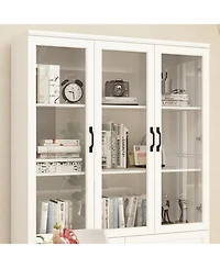 Famapy 8-Shelf White Wood Standard Bookcase with Shelves,Drawers