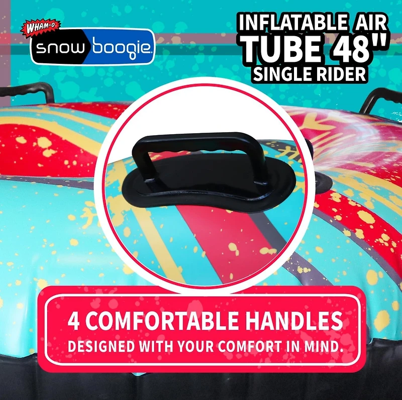 Inflatable Snow Tube, 48" Single/Double Rider Heavy Duty Air Tube, Hard Bottom Snow Sled with Handles