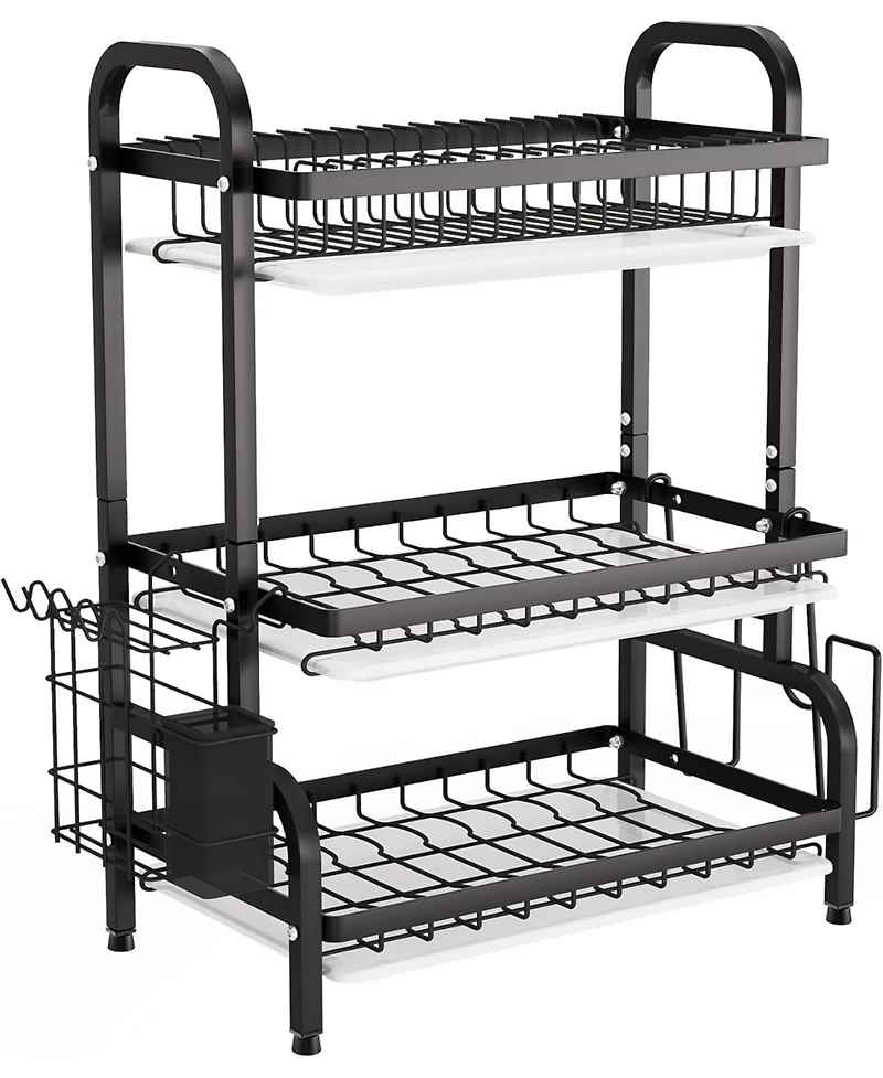 Tribesigns Drying Rack, Metal 3-Tier Large Capacity Dish Rack with Utensil Holder, Cutting Board Holder, Drain Board Tray for Kitchen Counter Storage