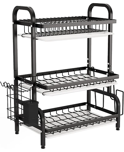 Tribesigns Drying Rack, Metal 3-Tier Large Capacity Dish Rack with Utensil Holder, Cutting Board Holder, Drain Board Tray for Kitchen Counter Storage