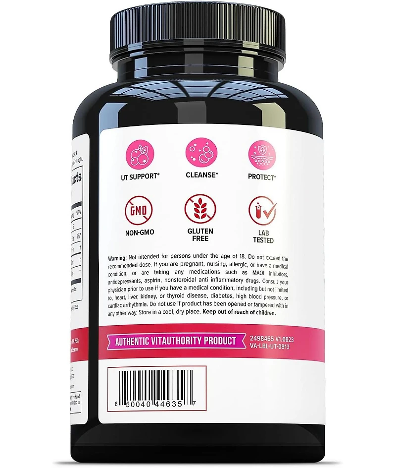 Vitauthority Ut Support Capsule, Cranberry Juice Powder for Urinary Tract Health and Preventive Support, Enhanced Blend Promotes Urinary Health, 120ct