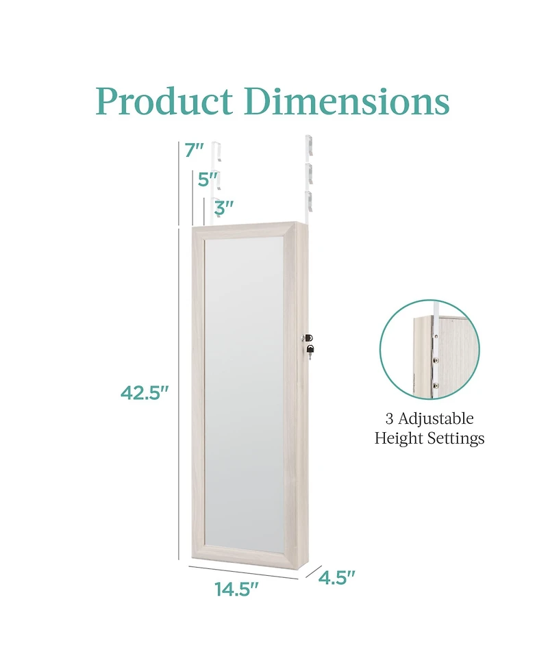 Best Choice Products Hanging Mirror Jewelry Armoire, Door or Wall Mounted Cabinet w/ Led Lights, Lock