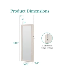 Best Choice Products Hanging Mirror Jewelry Armoire, Door or Wall Mounted Cabinet w/ Led Lights, Lock