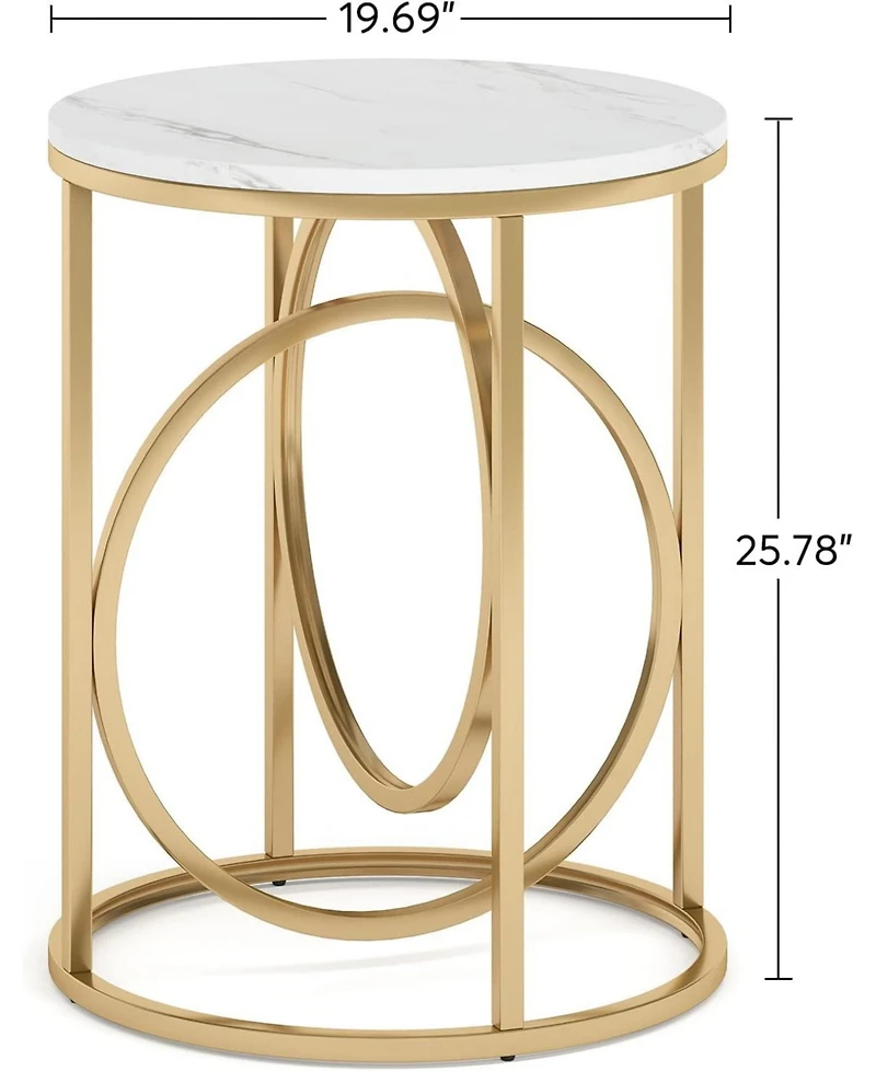 Tribesigns Modern Round End Table Set of 2, 20” Side Table Cocktail Table with Gold O-Shaped Base, Midcentury Accent Table Nightstand for Livin
