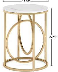 Tribesigns Modern Round End Table Set of 2, 20” Side Table Cocktail Table with Gold O-Shaped Base, Midcentury Accent Table Nightstand for Livin
