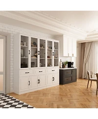 Famapy 12-Shelf White Wood Standard Bookcase With Adjustable Shelves Drawer
