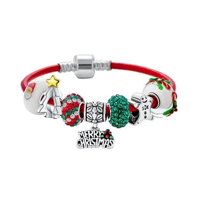 Bling Jewelry Merry Christmas Tree Charm Bracelet with Santa Gingerbread Candy Cane Beads