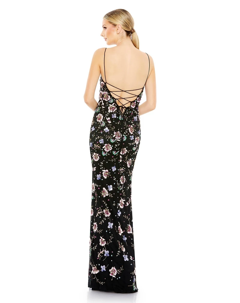 Mac Duggal Women's Embellished Spaghetti Strap Lace Up Gown