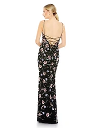 Mac Duggal Women's Embellished Spaghetti Strap Lace Up Gown
