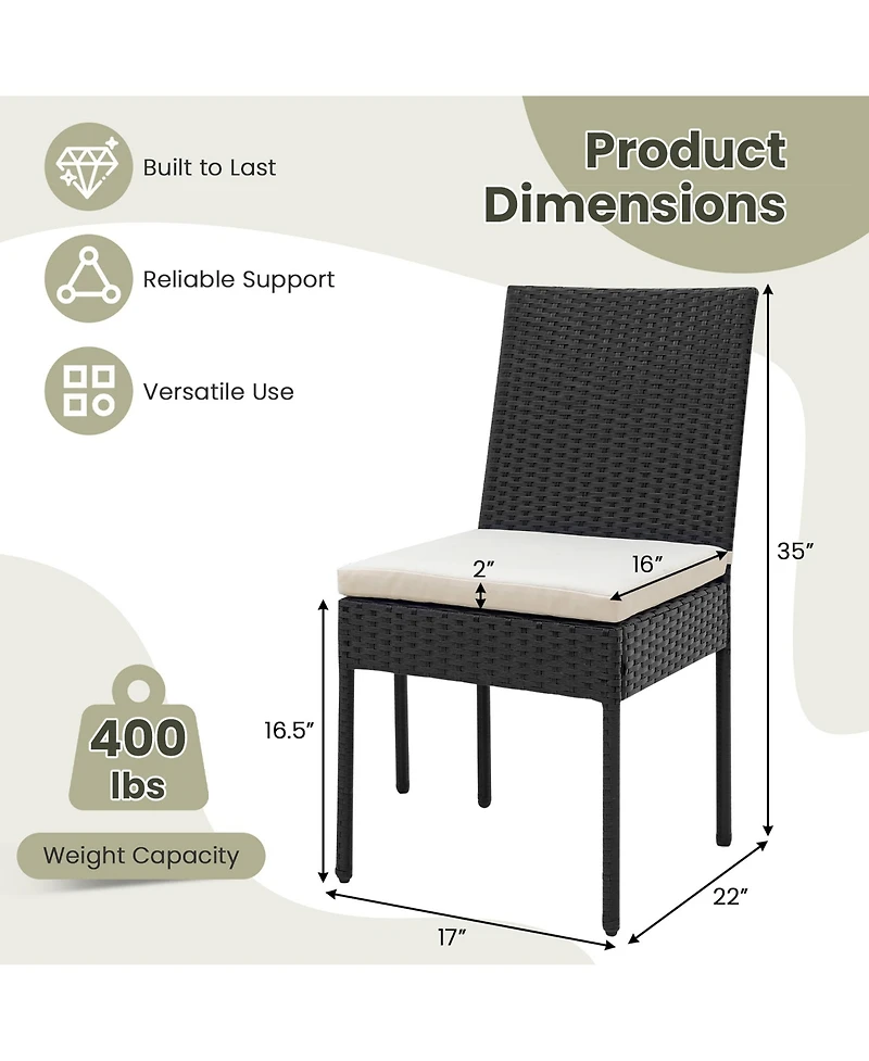 Gymax Pe Wicker Patio Chairs Set of 2 Outdoor Dining Chairs w/ Cushions Off White