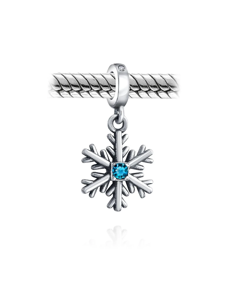 Bling Jewelry Winter Blue Crystal Dangle Snowflake Bead Charm .925Sterling Silver