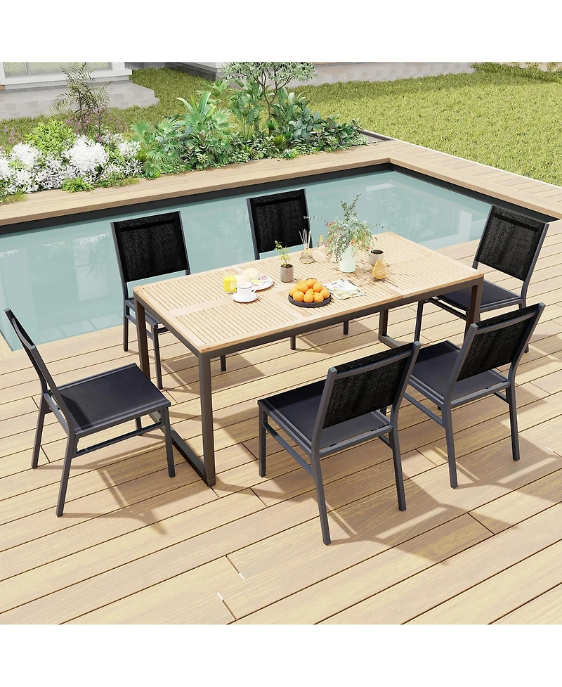Gymax 4PCS Outdoor Dining Chairs w/ Breathable Seat Backrest Heavy-Duty Aluminum Frame