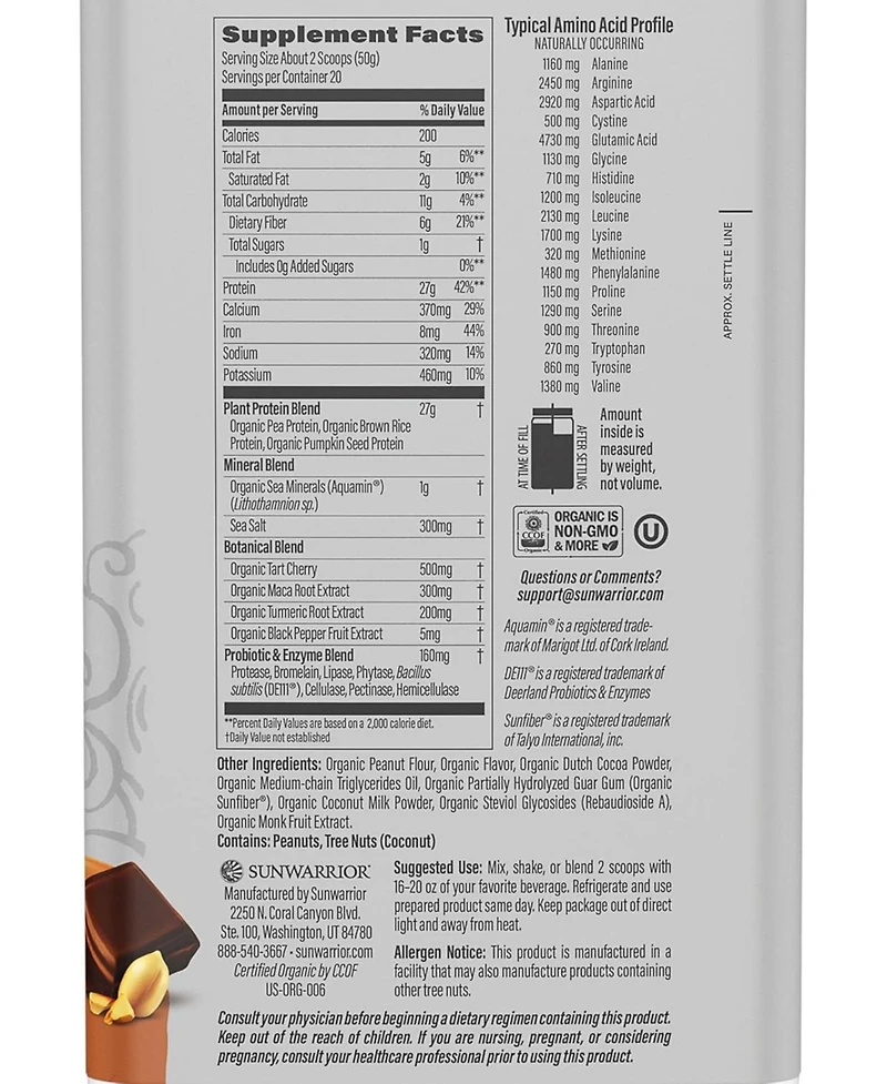 Sunwarrior Active Protein, Plant-Based Protein, Chocolate Peanut Butter, 1kg