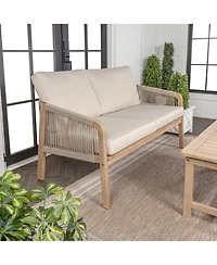 Jonathan Y Arwen Modern Bohemian Roped Acacia Wood Outdoor Loveseat with Cushions