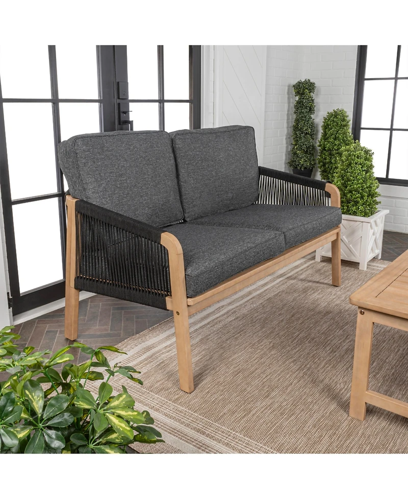 Jonathan Y Arwen Modern Bohemian Roped Acacia Wood Outdoor Loveseat with Cushions